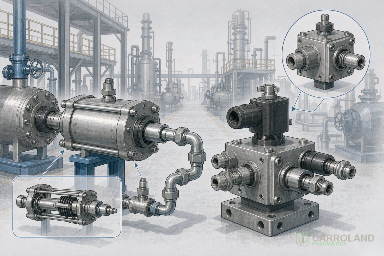 Pneumatic components for hazardous area applications
