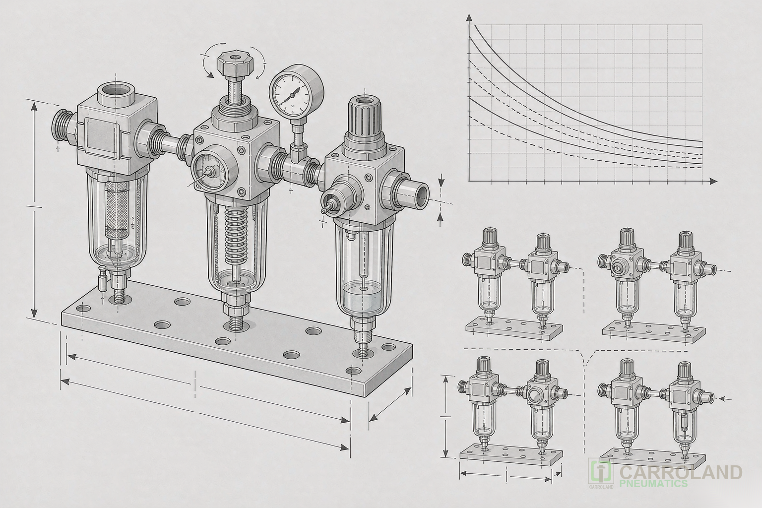 FRL air preparation unit sizing and configuration