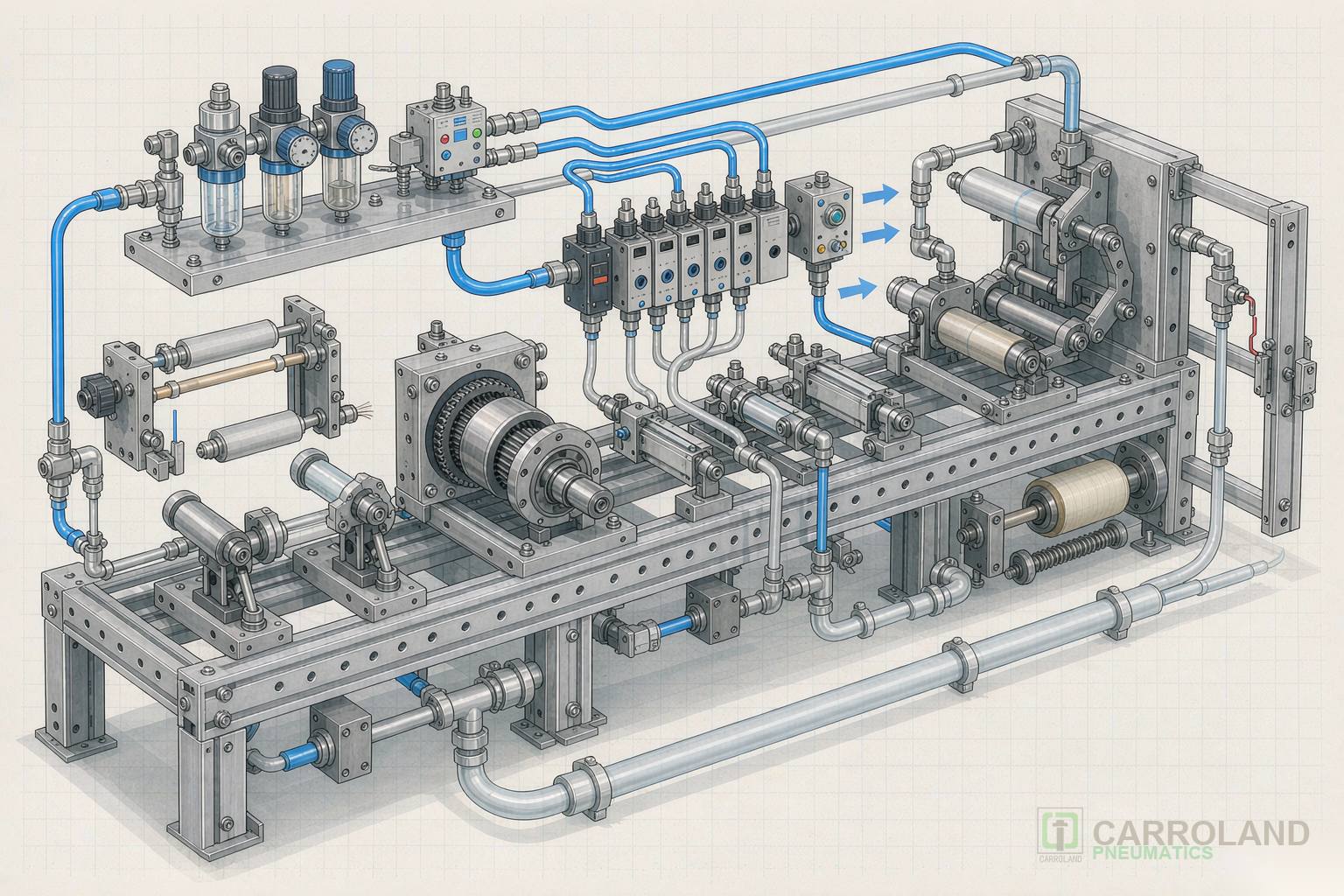 Pneumatic system on textile machinery