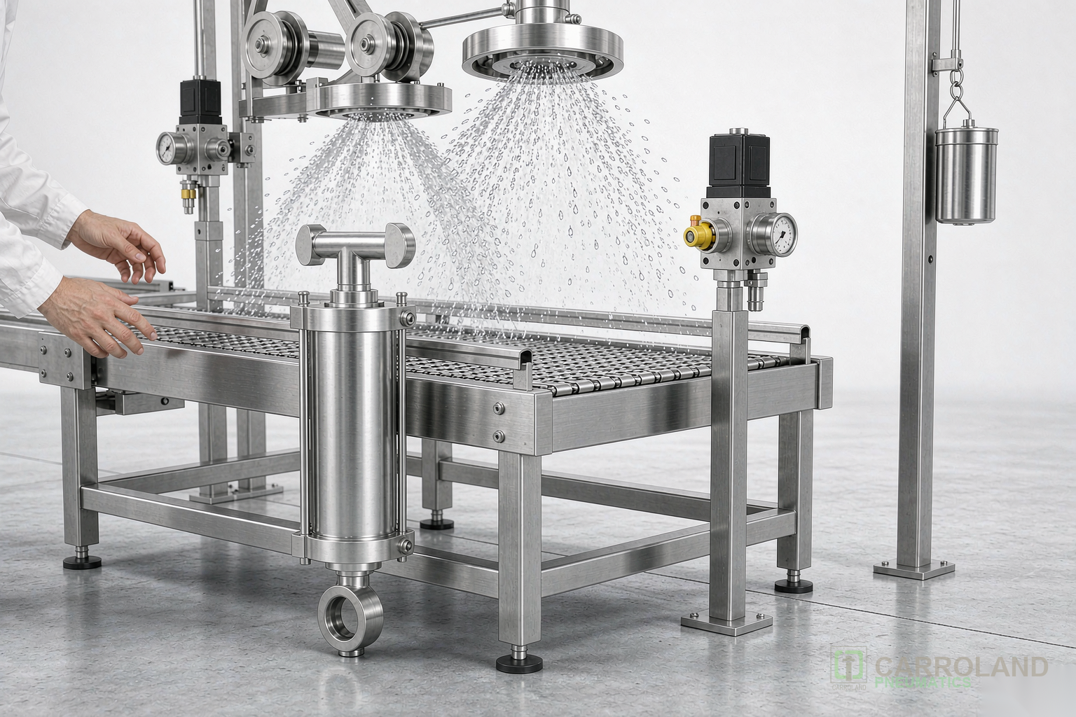 Hygienic pneumatic components in food processing