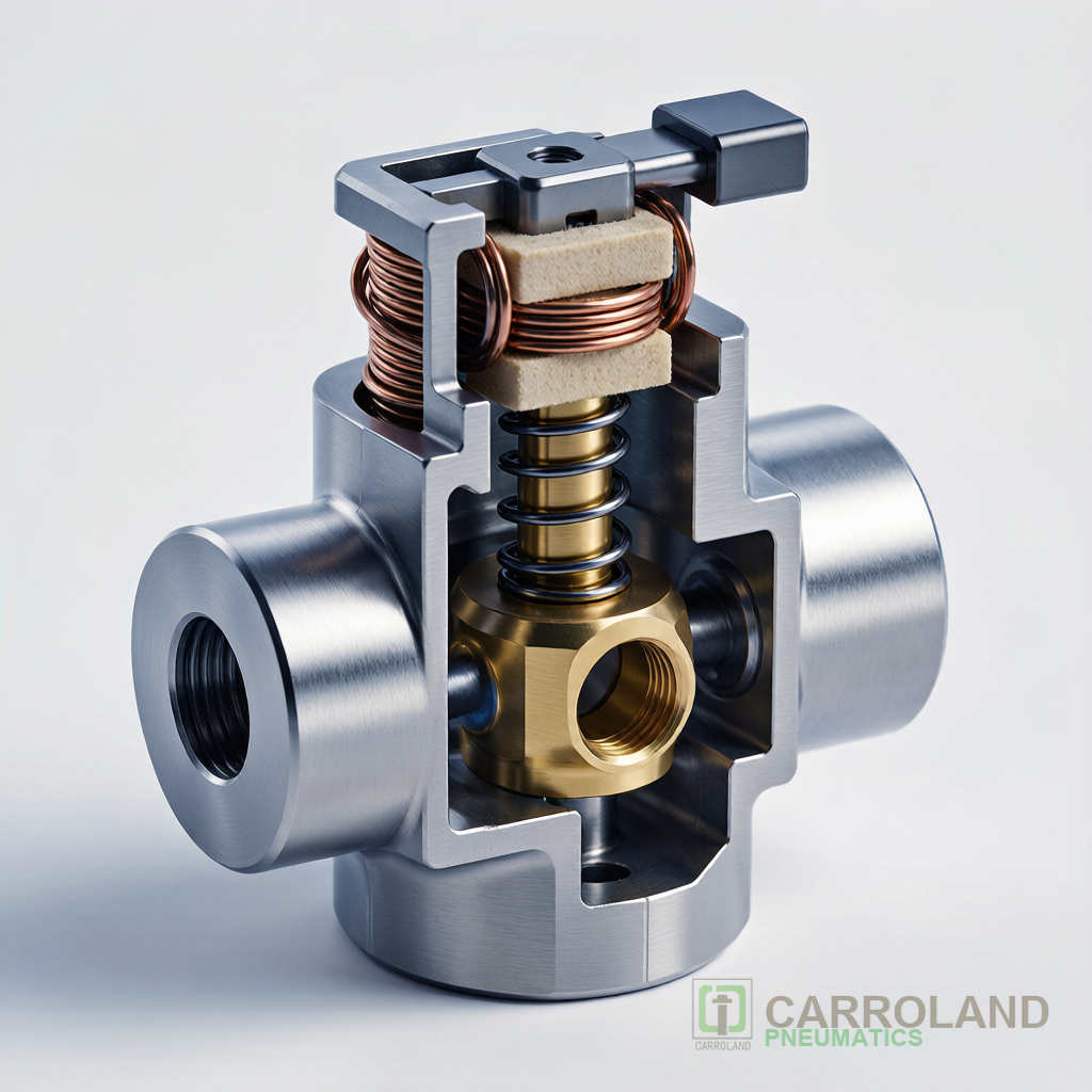 Normally closed solenoid valve cutaway cross-section diagram