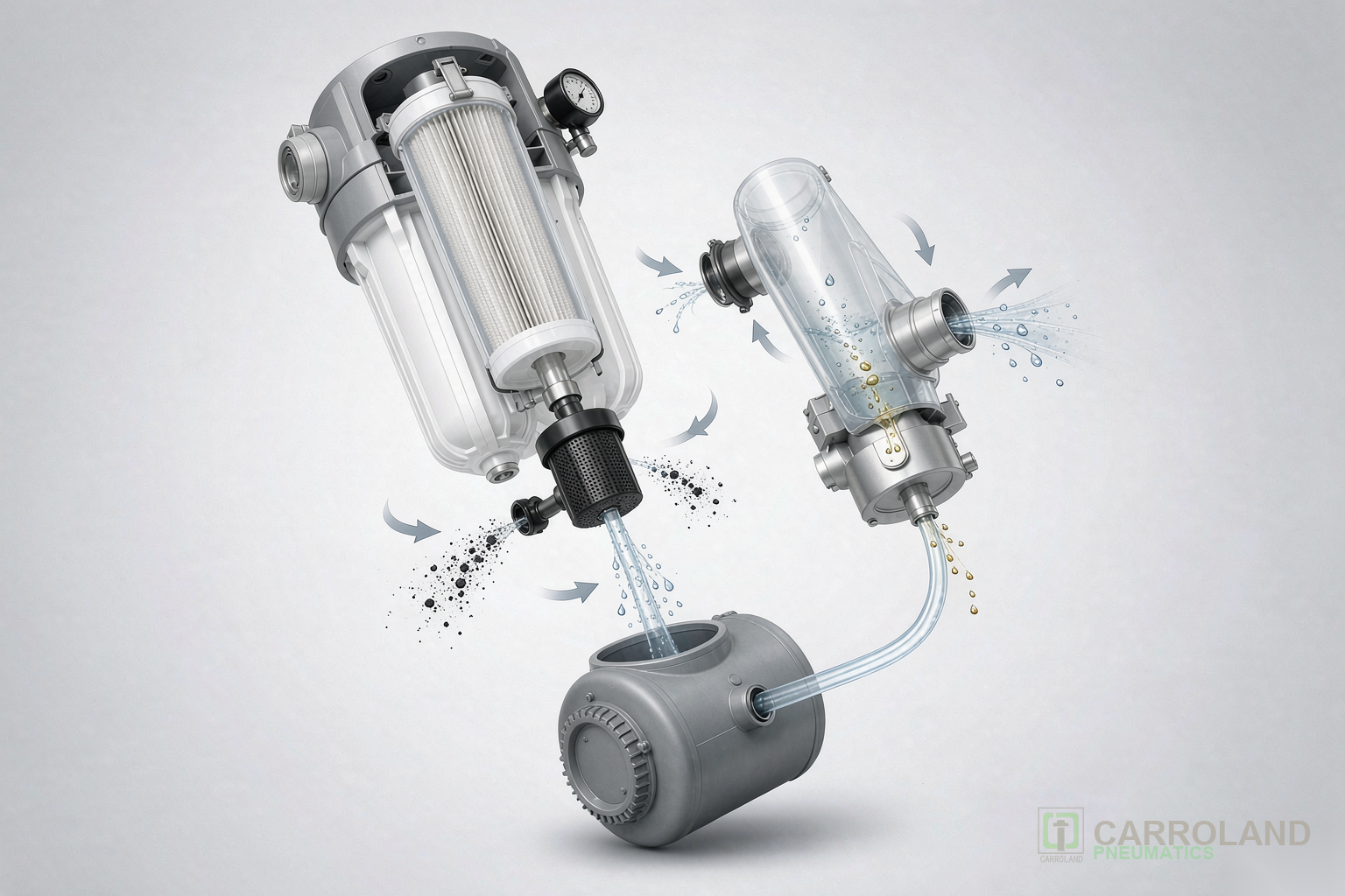 Compressed air quality filtration stages