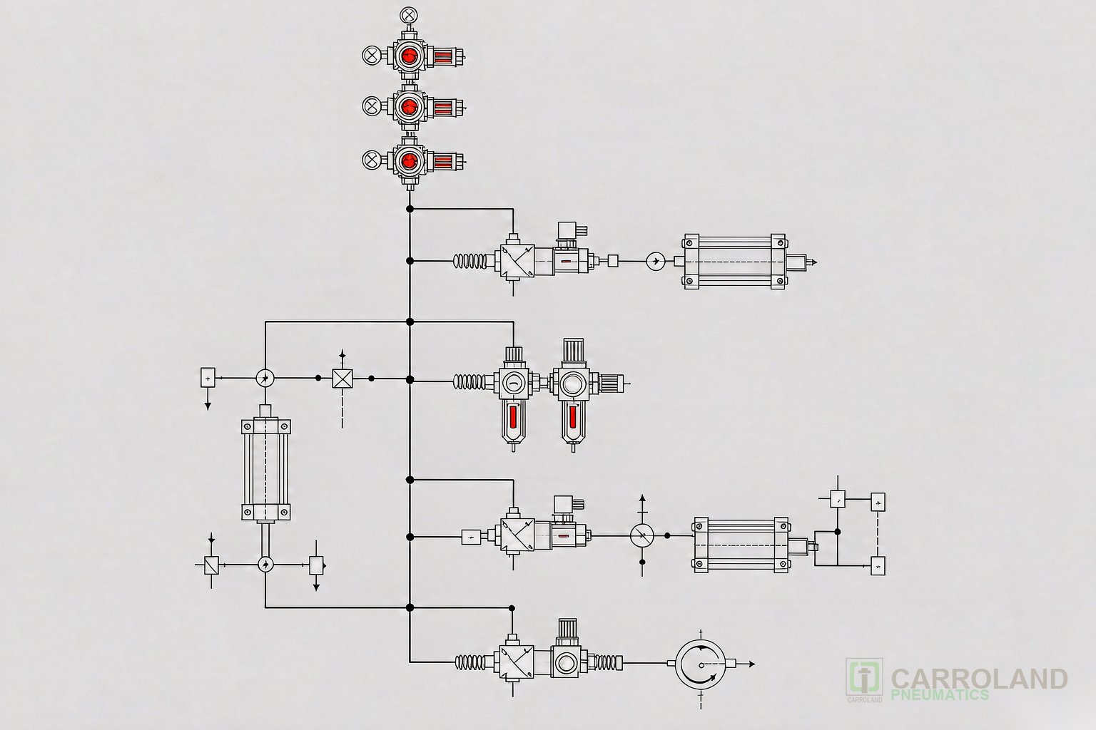 Pneumatic circuit design for automated production lines