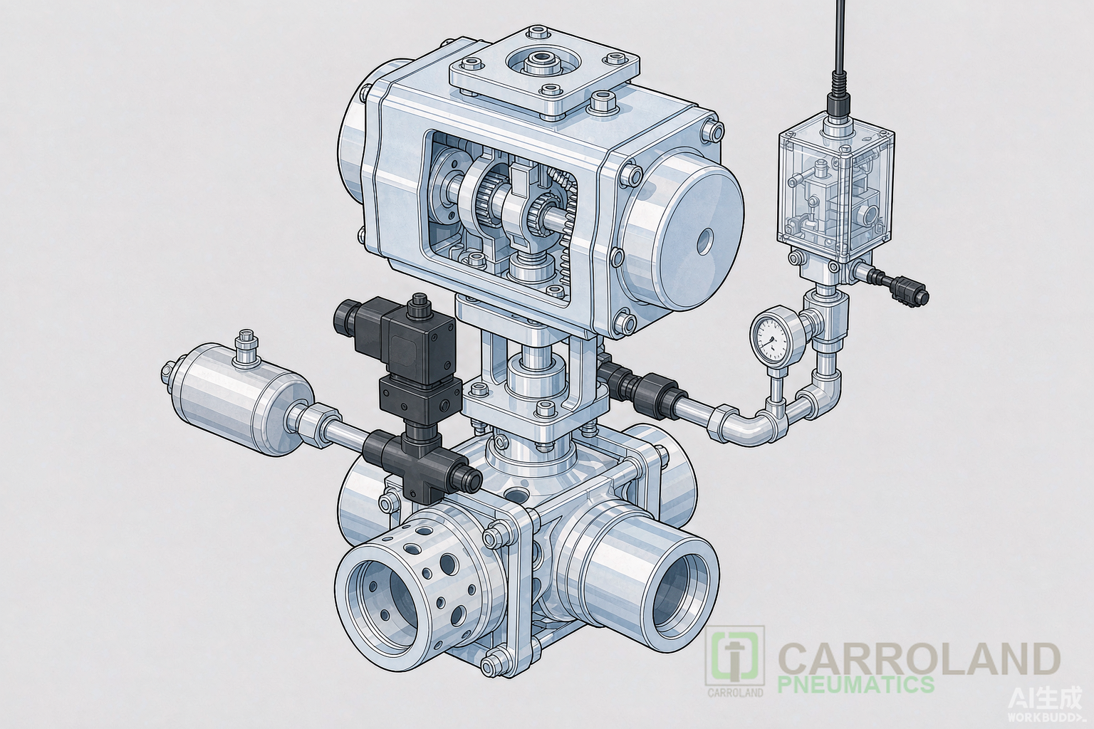 Pneumatic valves actuators integration with control valve pneumatic actuator assembly