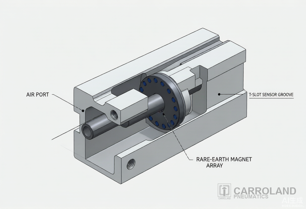 rodless pneumatic cylinder cross section diagram