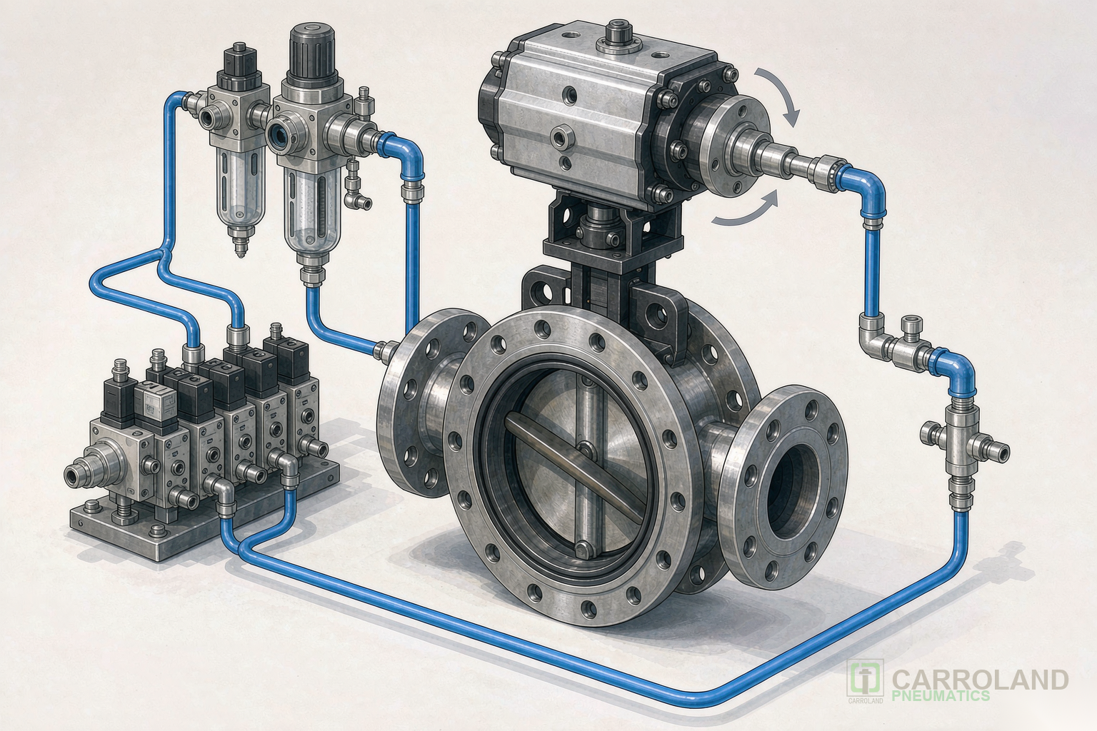 Butterfly valve with pneumatic actuator and solenoid valve