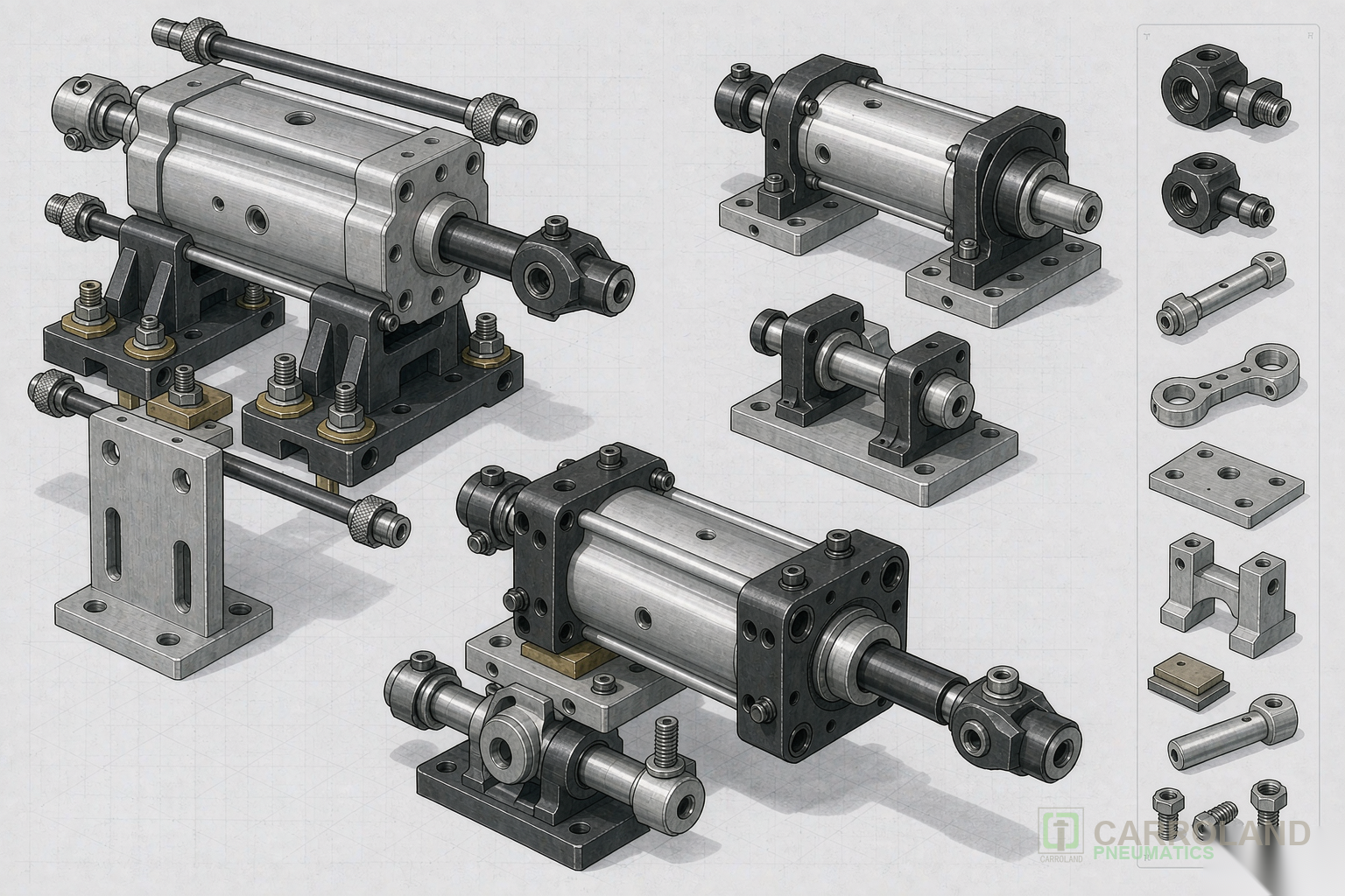 Mounting clamps for pneumatic cylinders