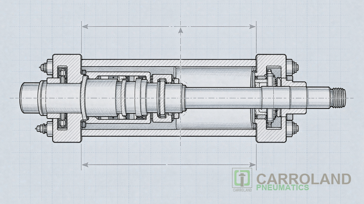 Pneumatic cylinder bore and stroke sizing diagram with force table
