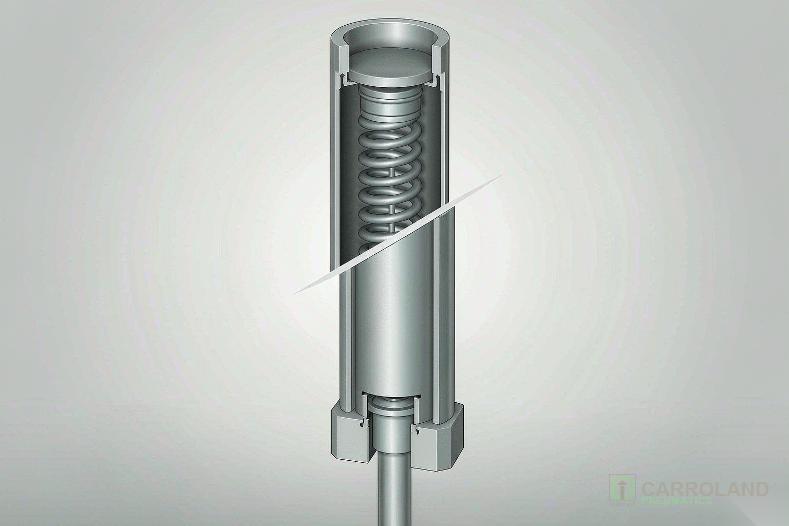 Spring return pneumatic cylinder cross-section