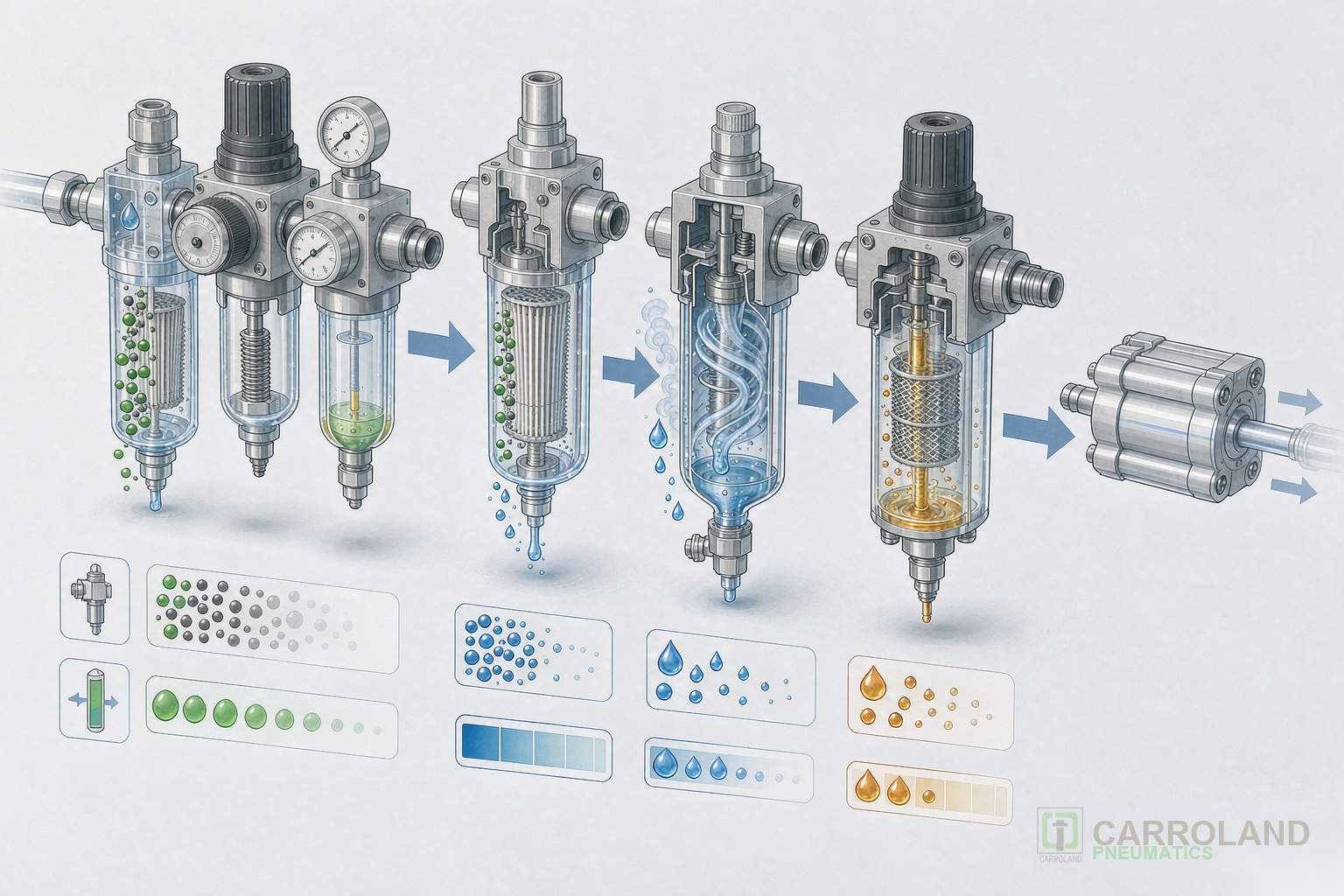 ISO 8573-1 air quality classes and FRL technical diagram